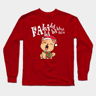 Cute Christmas Cat Singing Fa la la la Song Long Sleeve T-Shirt